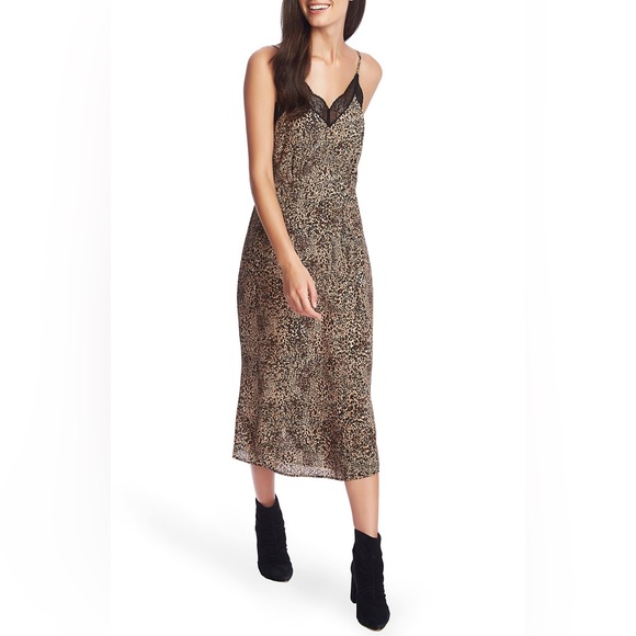 1. State Animal‎ Beats Leopard Print Lace Sleeveless Slip Dress Size 2 - Picture 1 of 8